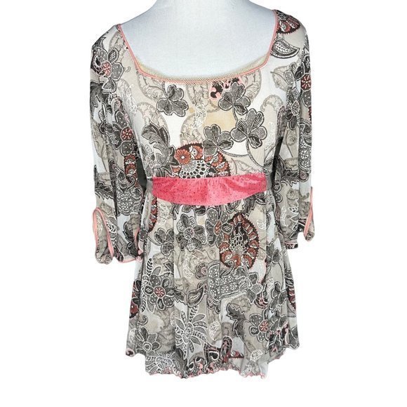 ANAC Designed by Kimi Belted Floral‎ 3/4 Sleeve Sheer Top Size Medium - Picture 2 of 12